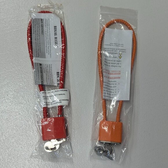 Two Regal R15LC Heavy Duty Cable Gun Locks With 2 Keys Each In Red and Orange 8" - Picture 2 of 6